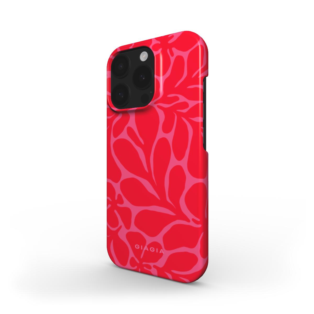 Red floral patterned phone case on a white background